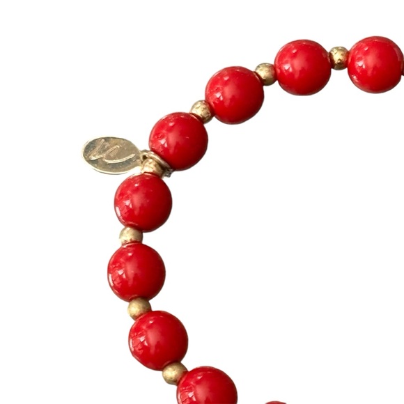 Lauren Conrad Cherry Red and Gold Toned stretch bracelet with logo tag. - Picture 2 of 3